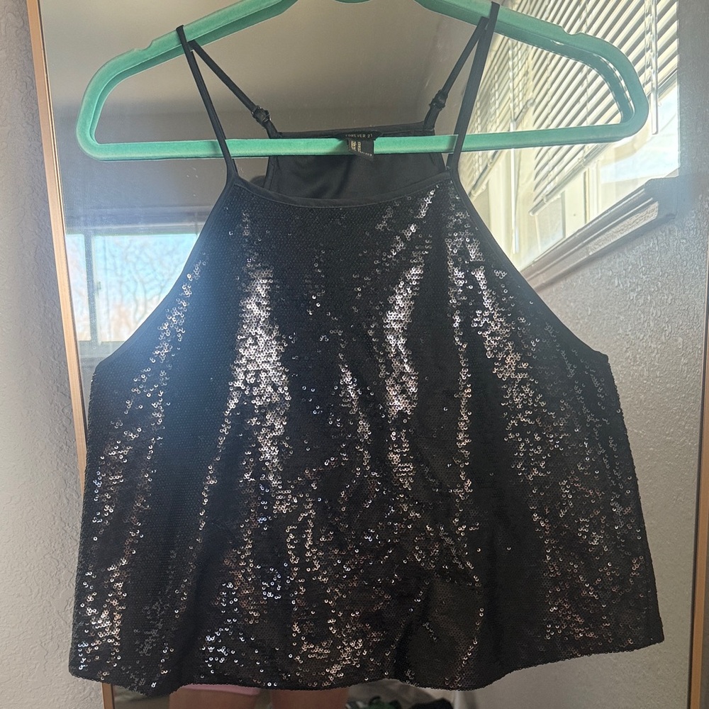 Forever 21 Black Sequin Halter Top